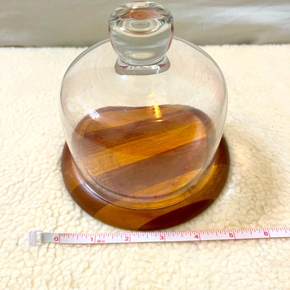Vintage teak and glass cheese cloche